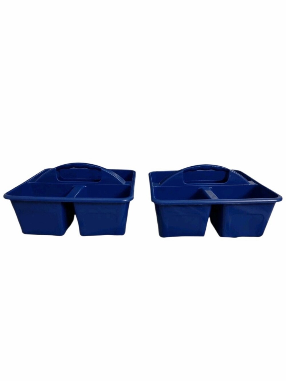 Set of 2 Blue Plastic Storage Caddy Handle Stackable Compartment Craft Cleaning